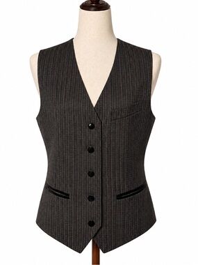 Vintage grey waistcoat/vest with black velvet accents. 10